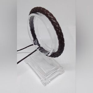Men's bracelet leather braided brown new d99